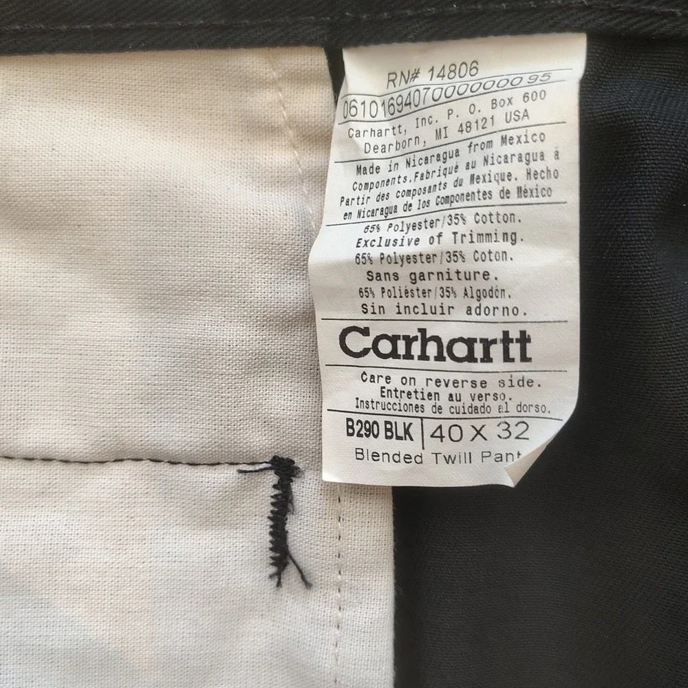 Carhartt B290 BLK Mens Black‎ Blended Twill Work Pants 40x32 Straight Leg